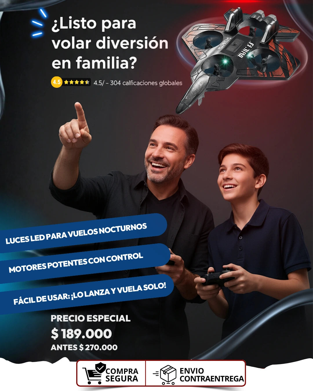 Avión Drone RC - Con Luces LED