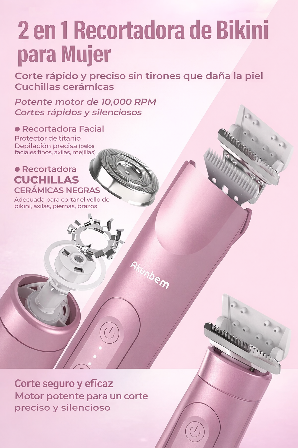 Akunbem Rasuradora Eléctrica para Mujer para Bikini, Axilas y Piernas
