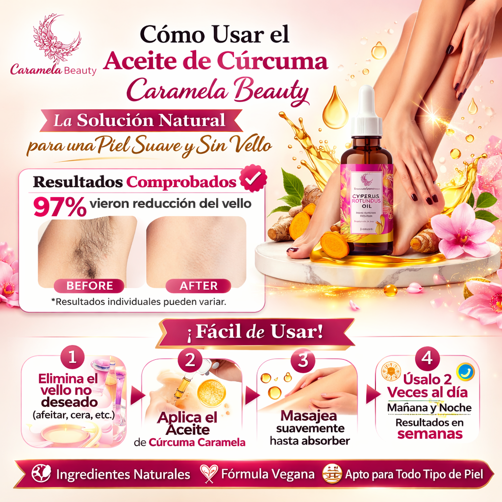 Caramela Beauty Aceite Reductor de Vello – Piel Más Suave y Libre de Irritación